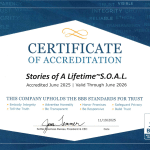 BBB Accreditation for Stories of A Lifetime Stories of A Lifetime, wedding officiant, funeral celebrant, life and legacy, writer, BBB, accredited